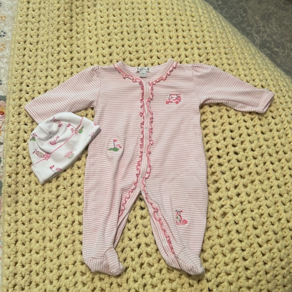 Kissy Kissy Pink Striped Embroidered Golf Footie